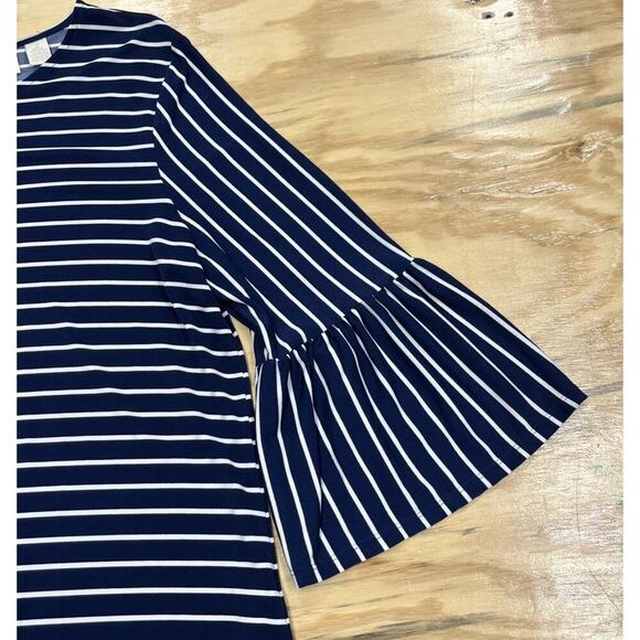 Chicos 2 Top Womens Large Blue White Striped Beach Coastal Nautical Stretch - Picture 2 of 8